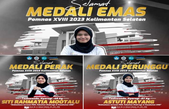 Mahasiswa UNG yang turun pada cabang olahraga taekwondo kembali mengukir prestasi pada POMNAS XVIII 2023